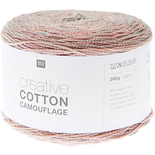 Rico Creative Cotton Camouflage 200g 580m | Bobbel Farbverlaufsgarn Baumwollmischgarn | Sommerwolle zum Stricken und Häkeln (02 rose garden) von Rico Design