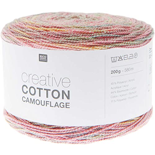 Rico Creative Cotton Camouflage 200g 580m | Bobbel Farbverlaufsgarn Baumwollmischgarn | Sommerwolle zum Stricken und Häkeln (03 tropical sundown) von Rico Design