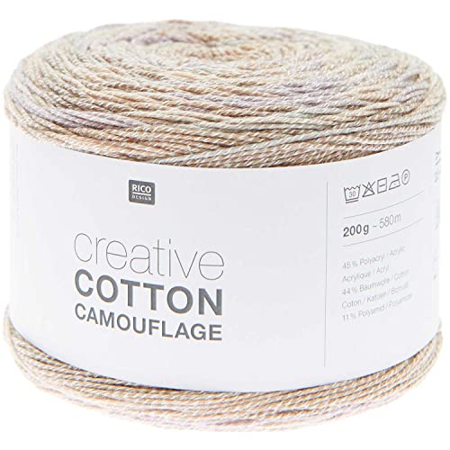 Rico Creative Cotton Camouflage 200g 580m | Bobbel Farbverlaufsgarn Baumwollmischgarn | Sommerwolle zum Stricken und Häkeln (04 sandy beach) von Rico Design