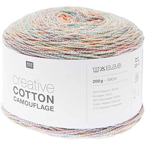 Rico Creative Cotton Camouflage 200g 580m | Bobbel Farbverlaufsgarn Baumwollmischgarn | Sommerwolle zum Stricken und Häkeln (06 pebble beach) von Rico Design