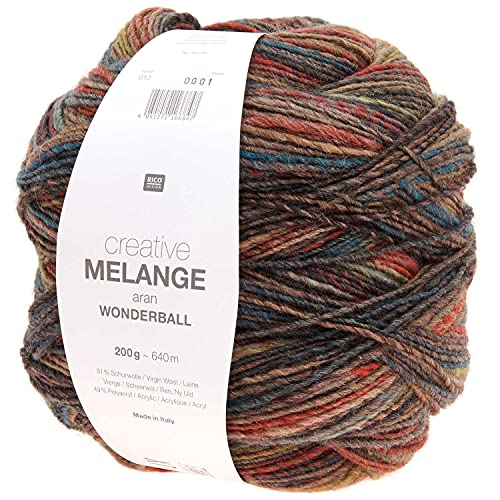 Rico Creative Melange Aran Wonderball Fabe 13, Farbverlaufswolle Nadelstärke 5 mm zum Stricken oder Häkeln, Wolle 200g Knäuel von Rico Design