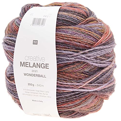 Rico Creative Melange Aran Wonderball Fabe 15, Farbverlaufswolle Nadelstärke 5 mm zum Stricken oder Häkeln, Wolle 200g Knäuel Rico Creative Melange Aran Wonderball Fabe 15, Farbverlaufswolle Nadelstärke 5 mm zum Stricken oder Häkeln, Wolle 200g Knäuel von Rico Design