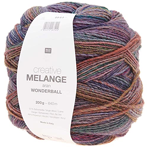 Rico Creative Melange Aran Wonderball Colour Gradient Wool Needle Size 5 mm for Knitting or Crocheting, Wool 200 g Ball von Rico Design