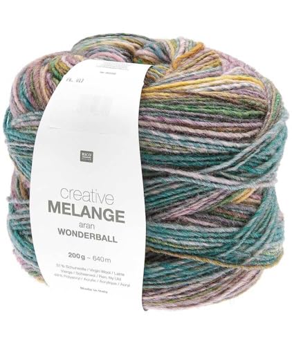 Rico Creative Melange Aran Wonderball Fabe 17, Farbverlaufswolle Nadelstärke 5 mm zum Stricken oder Häkeln, Wolle 200g Knäuel von Rico Design