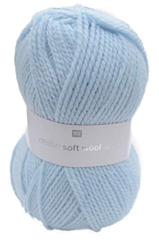 Rico Creative Soft Wool Aran Fb. 015 - hellblau, 100g weiche, Pflegeleichte Wolle blau zum Stricken und Häkeln, für Nadelstärke 5 mm von Rico Design