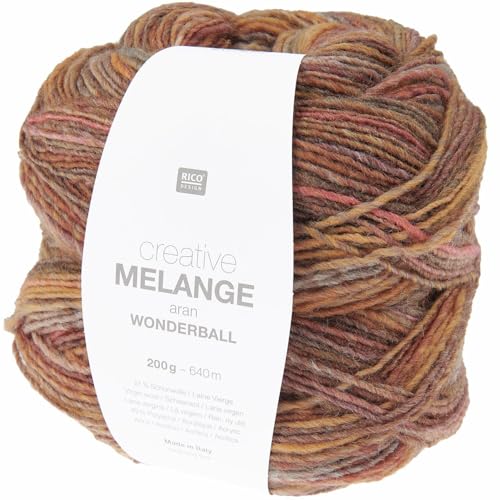 Rico Design Creative Melange Aran Wonderball, Farbverlaufswolle Nadelstärke zum Stricken oder Häkeln, Wolle 200g Knäuel (029) von Rico Design