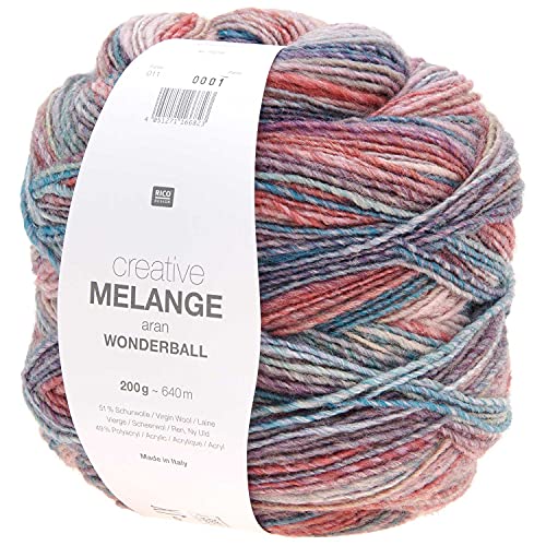 Rico Creative Melange Aran Wonderball Fabe 11, Farbverlaufswolle Nadelstärke 5 mm zum Stricken oder Häkeln, Wolle 200g Knäuel von Rico Design