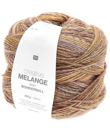 Rico Creative Melange Aran Wonderball Fabe 20, Farbverlaufswolle Nadelstärke 5 mm zum Stricken oder Häkeln, Wolle 200g Knäuel von Rico Design