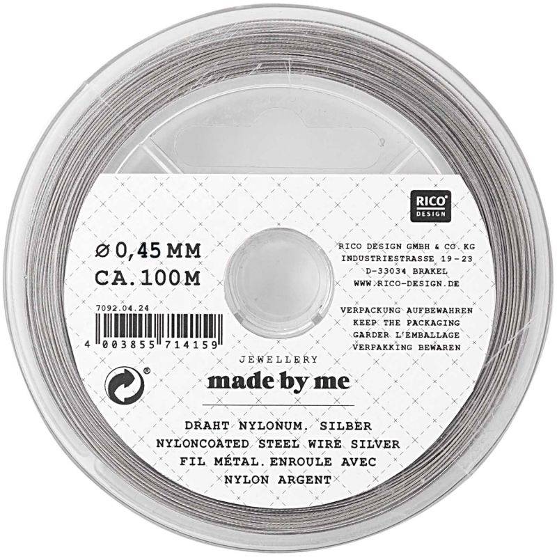 Draht silber 0,45mm 100m Nylon ummantelt von Rico Design