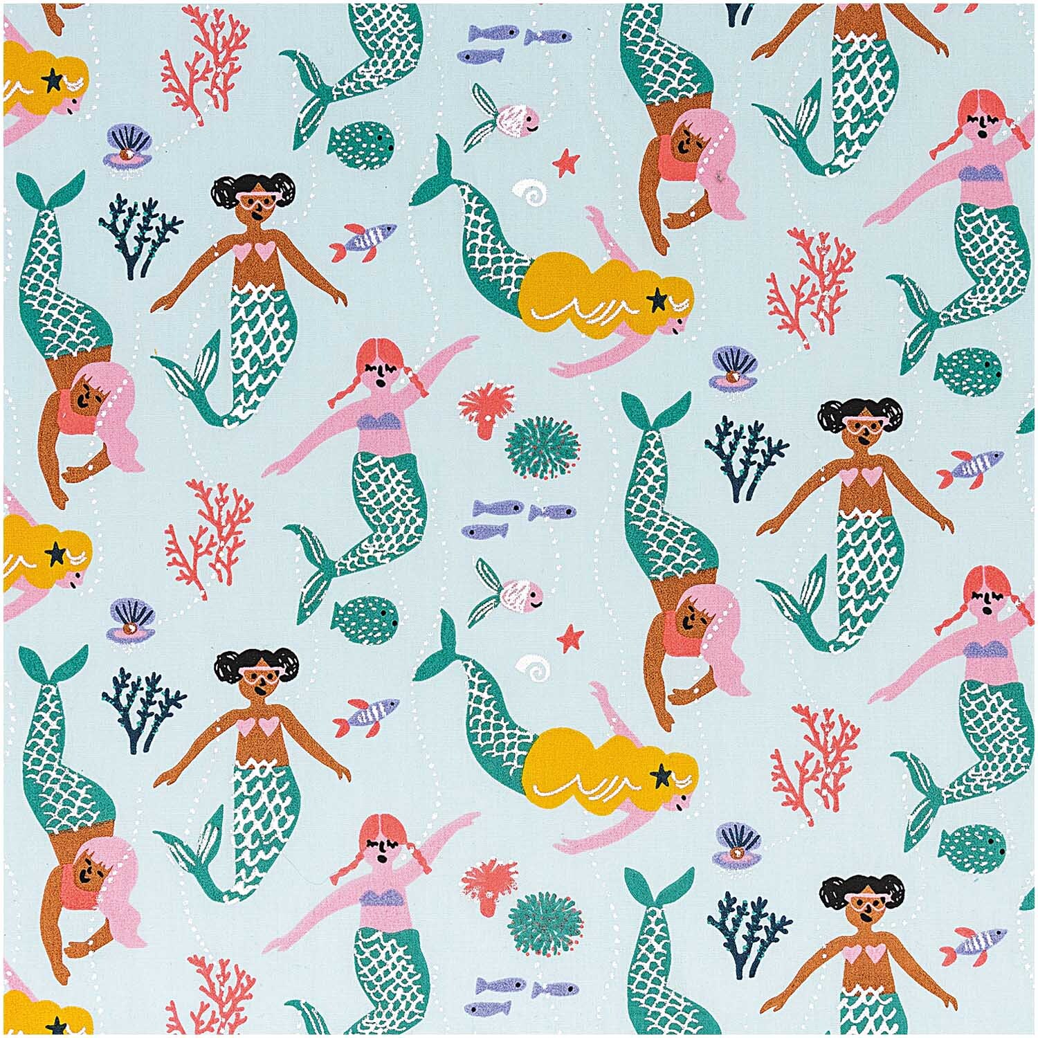 Rico Design Druckstoff Mermaid Meerjungfrau mint-neon Hot Foil 50x140cm von Rico Design