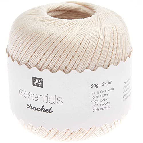 Rico Design Essentials Crochet | Häkelgarn Baumwolle Stärke 10 | 100% Cotton | zum Häkeln, Häkelwolle, 50g 280m Filethäkelgarn, dünnes Baumwollgarn mercerisiert von Rico Design