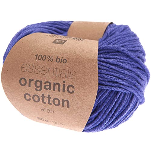 Rico Design Essentials Organic Cotton aran Farbe 21 violett, 50g Bio Baumwollgarn zum Stricken oder Häkeln von Rico Design