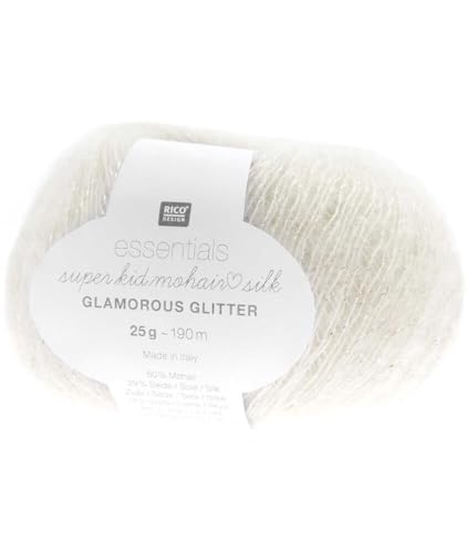 Rico Design Essentials Super Kid Mohair Loves Silk Glamorous Glitter-Strickgarn, luxuriös, weich und kreativ, 25 g, Farbe: 01 cremefarben von Rico Design