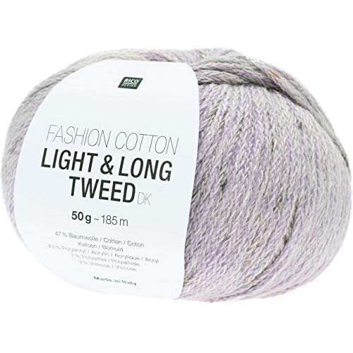 Rico Design Fashion Cotton Light + Long Tweed dk Flieder (10), weiches Baumwollmischgarn zum Stricken oder Häkeln, Sommerwolle von Rico Design