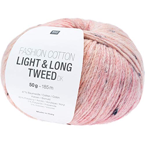 Rico Design Fashion Cotton Light + Long Tweed dk Pink (08), weiches Baumwollmischgarn zum Stricken oder Häkeln, Sommerwolle von Rico Design