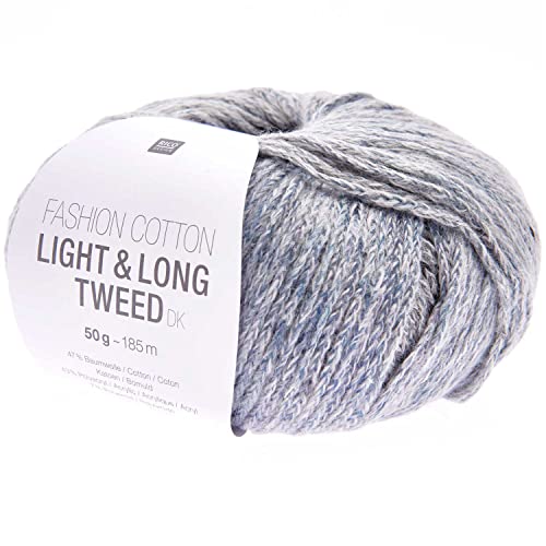 Rico Design Fashion Cotton Light & Long Tweed dk Farbe 18 indigo, weiches Baumwollmischgarn mit Tweedeffekt zum Stricken oder Häkeln, 50g von Rico Design