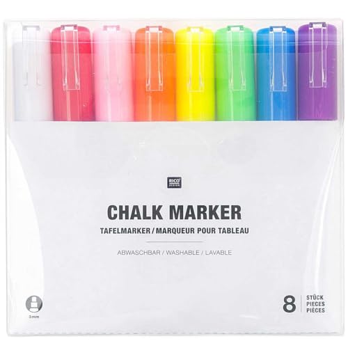Rico Design Kreidestift Flüssigkreide Regenbogenfarben 3mm 8 Farben - Kreidemarker / Fensterstifte für Glas, Fenster, Spiegel & Tafeln - DIY Rico Design Kreidestift Flüssigkreide Regenbogenfarben 3mm 8 Farben - Kreidemarker / Fensterstifte für Glas, Fenster, Spiegel & Tafeln - DIY von Rico Design