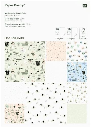 Rico Design Motivpapier Block, Baby: Hot Foil Gold, 30 Blätter, 120 g/m² und 270 g/m², Metallic Gold, für Crafting, Scrapbooking, Card Making, Promotional Materials Rico Design Motivpapier Block, Baby: Hot Foil Gold, 30 Blätter, 120 g/m² und 270 g/m², Metallic Gold, für Crafting, Scrapbooking, Card Making, Promotional Materials von Rico Design