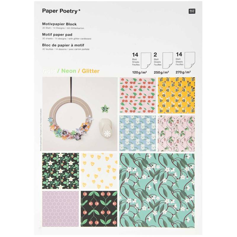 Motivpapierblock Just Bees + Fruits + Flowers 30 Blatt von Rico Design