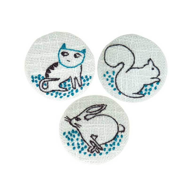 Stickpackung Knöpfe Katze-Eichhörnchen-Hase 4cm von Rico Design