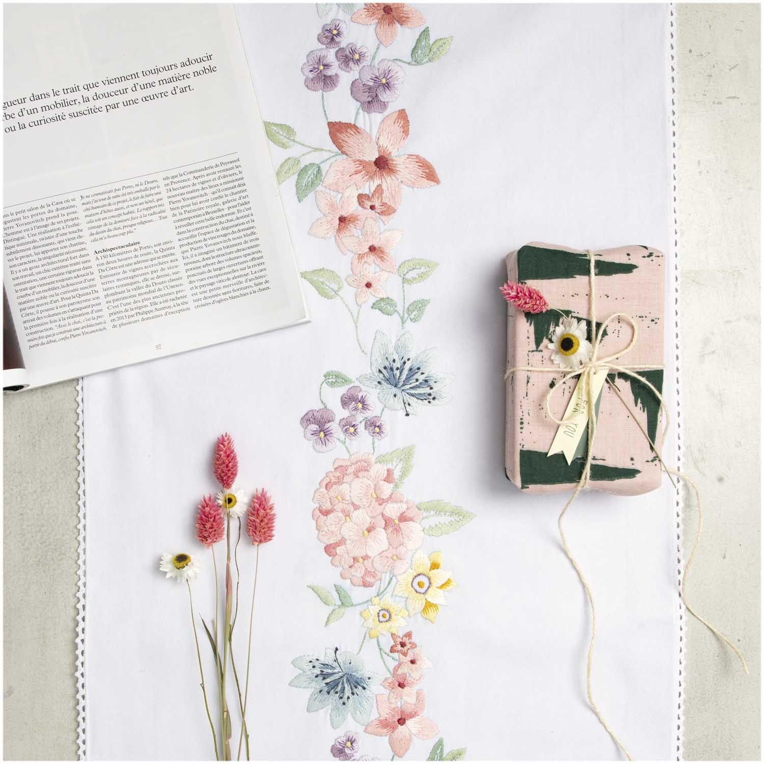 Stickpackung Läufer Hortensienkranz 45x150cm von Rico Design