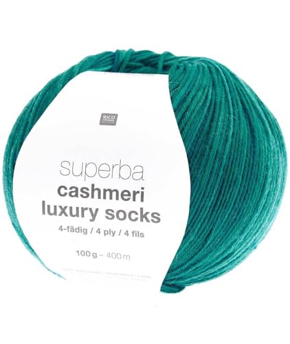 Superba Cashmeri Luxus-Sockenwolle, 4-fädig, 100 g, Rico Design – weich und luxuriös für Ihre Füße. Farbe: Grün (018 – Türkis) von Rico Design