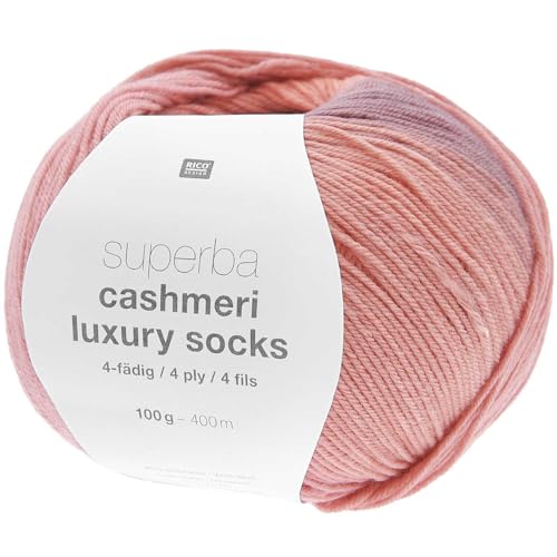 Rico Design Superba Cashmeri Luxury Socks | Sockenwolle mit Kaschmir | Strumpfwolle 4-fädig | Sockengarn mit Farbverlauf (24 | rot-rosa-degradé) von Rico Design