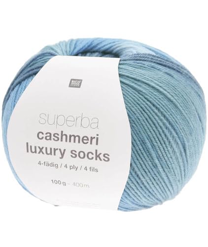 Rico Design Superba Cashmeri Luxus-Socken, 4-fädig, 100 g, weich und luxuriös, für Ihre Füße, Farbe: Blau (025 – Farbverlaufsblau) von Rico Design