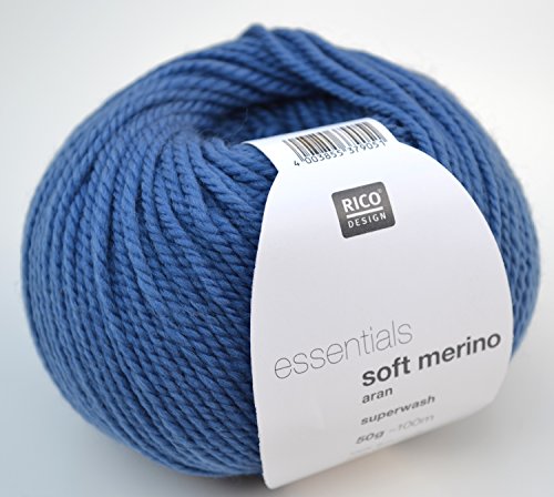 Rico Essentials Soft Merino Aran 50 g, Farbe 028 Jeans, 100% Schurwolle (Merino) zum Stricken und Häkeln von Rico Design