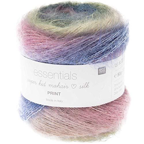 Rico Essentials Super Kid Mohair Loves Silk Print, Lacegarn Mohair Seide Farbverlauf zum Stricken und Häkeln, Lacewolle Nadelstärke 4,5 mm, 50g ca. 400m (008 Retro) von Rico Design