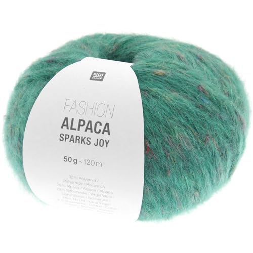 Rico Fashion Alpaca Sparks Joy Alpakawolle | Strickwolle Häkelwolle mit Alpaka Wolle Baumwolle | Strickgarn 50g 120m (05 smaragd) von Rico Design
