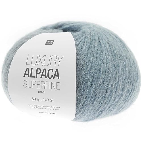 Rico Luxury Alpaca Superfine Aran | Weiche Alpakawolle hellblau zum Stricken und Häkeln | Wolle Nadelstärke 5 bis 6 mm (027 Hellblau) von Rico Design
