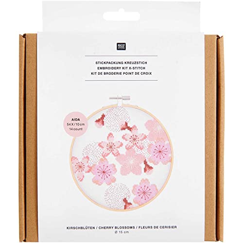 Stickpackung Kirschblüten, Bild Ø 15 cm, gezählter Kreuzstich von Rico Design