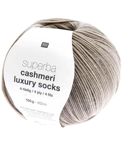Superba Cashmeri Luxus-Sockenwolle, 4-fädig, 100 g, Rico Design – weich und luxuriös für Ihre Füße. Farbe: Grau (013 – Hellgrau) von Rico Design