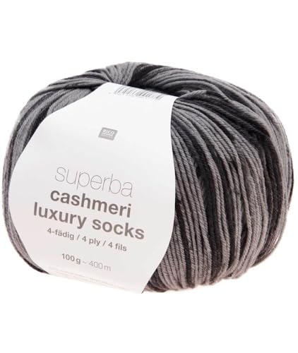 Superba Cashmeri Luxus-Sockenwolle, 4-fädig, 100 g, Rico Design – weich und luxuriös für Ihre Füße. Farbe: Grau (012 – Grau) von Rico Design