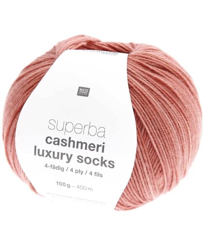 Superba Cashmeri Luxus-Sockenwolle, 4-fädig, 100 g, Rico Design – weich und luxuriös für Ihre Füße. Farbe: Rot (014 Koralle) von Rico Design