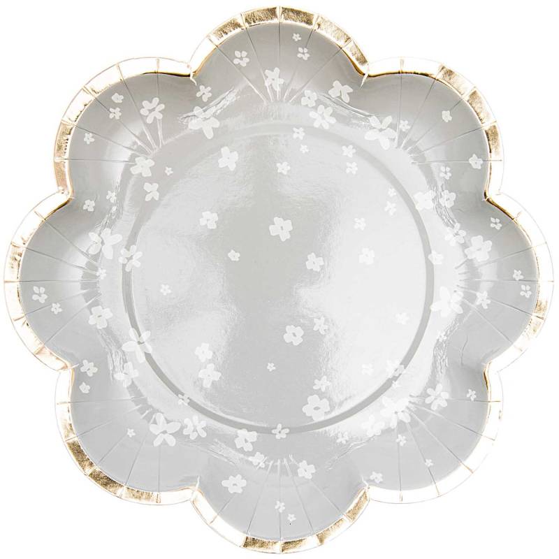 Pappteller Blume Blüten grau 21cm 12 Stück von Rico Design