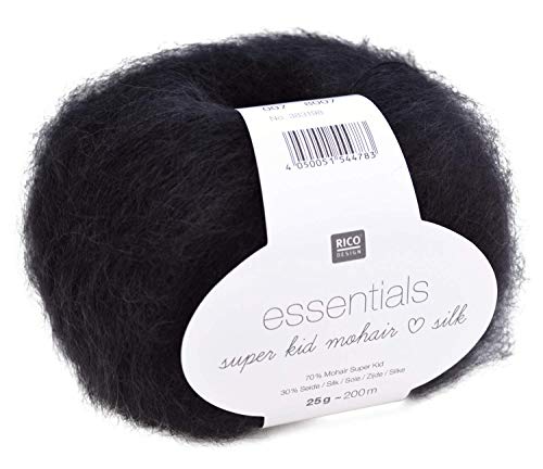 Rico Essentials Super Kid Mohair loves Silk, Fb. 007 – schwarz, Lacegarn aus Super Kid Mohair & Seide zum Stricken und Häkeln, Lacewolle Nadelstärke 4,5 mm von Rico Design