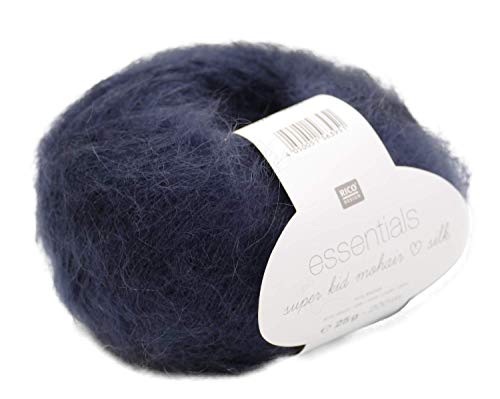 Rico Essentials Super Kid Mohair loves Silk, Fb. 024 – Midnight Blue, Lacegarn aus Super Kid Mohair & Seide zum Stricken und Häkeln, Lacewolle Nadelstärke 4,5 mm von Rico Design