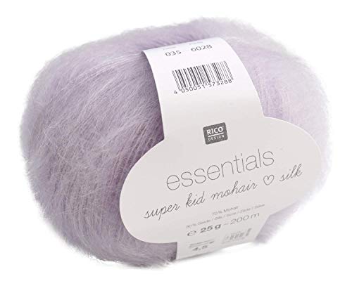 Rico Essentials Super Kid Mohair loves Silk, Fb. 035 pastell veilchen, Lacegarn aus Super Kid Mohair & Seide zum Stricken und Häkeln, Lacewolle Nadelstärke 4,5 mm von Rico Essentials Super Kid Mohair loves Silk