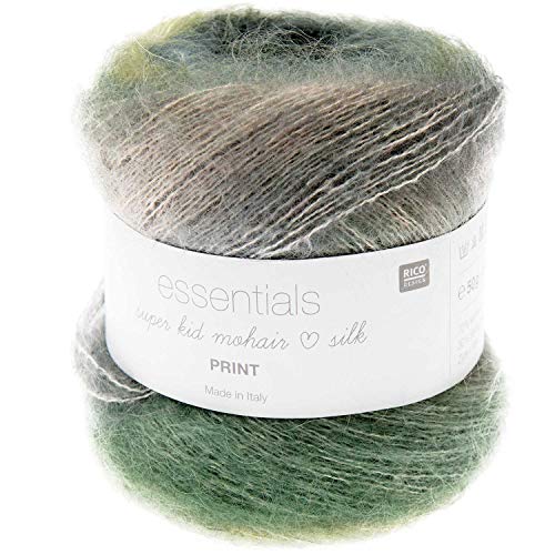 Rico Essentials Super Kid Mohair Loves Silk Print, Lacegarn Mohair Seide Farbverlauf zum Stricken und Häkeln, Lacewolle Nadelstärke 4,5 mm, 50g ca. 400m (010 Wald, Grundpreis: 36,98€/100g) von Rico Essentials