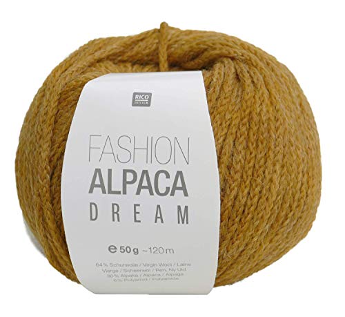 Rico Fashion Alpaca Dream, Farbe 26 senf ocker, traumhaft weiche Mischung aus Merinowolle und Alpaka Wolle Nadelstärke 8 mm von Rico Fashion Alpaca Dream
