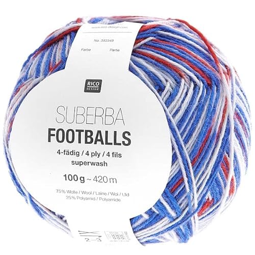 Sockenwolle Footballs 4-fädig, 100g-420m, Blau Rot von Rico Design