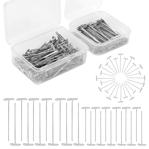 200 Stück T Nadeln, Perücken nadeln Edelstahl T Pins mit 2 Unabhängigen Boxen für Perückenherstellung Blocking Handwerk Stricken Nähen Schmuck Vitrinen (2 Größen, 1.5 inch / 2 inch) von Riddur