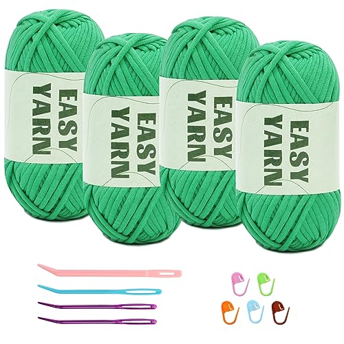 4 Stück Weihnachtsgrünes Garn, Häkel- und Strickgarn für Anfänger, gut Sichtbare Maschen, Grobes, Dickes Baumwoll-Nylon-Mischgarn, Garn Zum Häkeln mit Häkelzubehör (4 X 50 g) von Riddur