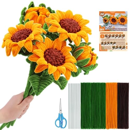 430 Stück Pfeifenreiniger zum Basteln, Sonnenblumen Blumenstrauß Pfeifenreiniger Set, Pfeifenreiniger Blumen Set, Anleitung, Schere, 10 Stück Blumendraht pfeifenputzer zum Handwer Dekorationen 430 Stück Pfeifenreiniger zum Basteln, Sonnenblumen Blumenstrauß Pfeifenreiniger Set, Pfeifenreiniger Blumen Set, Anleitung, Schere, 10 Stück Blumendraht pfeifenputzer zum Handwer Dekorationen von Riddur
