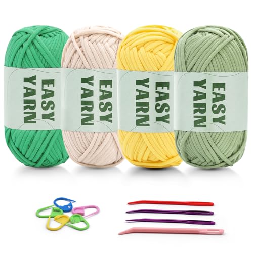 Häkelgarn für Anfänger, 4x50g, Kein Geteiltes Garn, Klobiges Baumwollgarn, Einfaches Strickgarn zum Häkeln, Stricken, Dickes, Sperriges Baumwollgarn für Anfänger(Hellgrün + Dunkelgrün + Beige + Gelb) Häkelgarn für Anfänger, 4x50g, Kein Geteiltes Garn, Klobiges Baumwollgarn, Einfaches Strickgarn zum Häkeln, Stricken, Dickes, Sperriges Baumwollgarn für Anfänger(Hellgrün + Dunkelgrün + Beige + Gelb) von Riddur