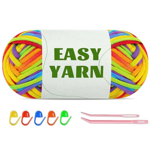 50g Easy Yarn, Regenbogengarn für Anfänger, Farbverlauf Dickes zum Häkeln Kein Geteiltes Garn, Klobiges Baumwollgarn Easy Yarn mit Häkelnadel Garn Zum Häkeln mit Häkelzubehör 50g Easy Yarn, Regenbogengarn für Anfänger, Farbverlauf Dickes zum Häkeln Kein Geteiltes Garn, Klobiges Baumwollgarn Easy Yarn mit Häkelnadel Garn Zum Häkeln mit Häkelzubehör von Riddur