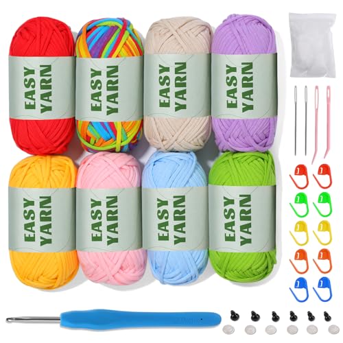 Riddur 8 Stück Easy Yarn für Anfänger, 8x50g Dickes Garn zum Häkeln, Baumwolle zum Häkeln Dickes Garn, Häkeln Kein Geteiltes Garn, Tshirt Garn zum häkeln Leicht zu erkennende Stiche Riddur 8 Stück Easy Yarn für Anfänger, 8x50g Dickes Garn zum Häkeln, Baumwolle zum Häkeln Dickes Garn, Häkeln Kein Geteiltes Garn, Tshirt Garn zum häkeln Leicht zu erkennende Stiche von Riddur