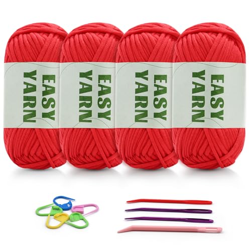 4 Stück Rotes Garn, Häkel- und Strickgarn für Anfänger, gut Sichtbare Maschen, Grobes, Dickes Baumwoll-Nylon-Mischgarn, Garn Zum Häkeln mit Häkelzubehör (4 X 50 g) 4 Stück Rotes Garn, Häkel- und Strickgarn für Anfänger, gut Sichtbare Maschen, Grobes, Dickes Baumwoll-Nylon-Mischgarn, Garn Zum Häkeln mit Häkelzubehör (4 X 50 g) von Riddur
